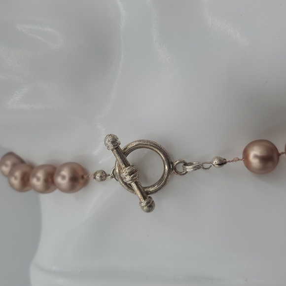 Elegant Rose Champagne Hand Tied Glass Pearls Beaded Necklace 20 Inches N3606 - Picture 3 of 3